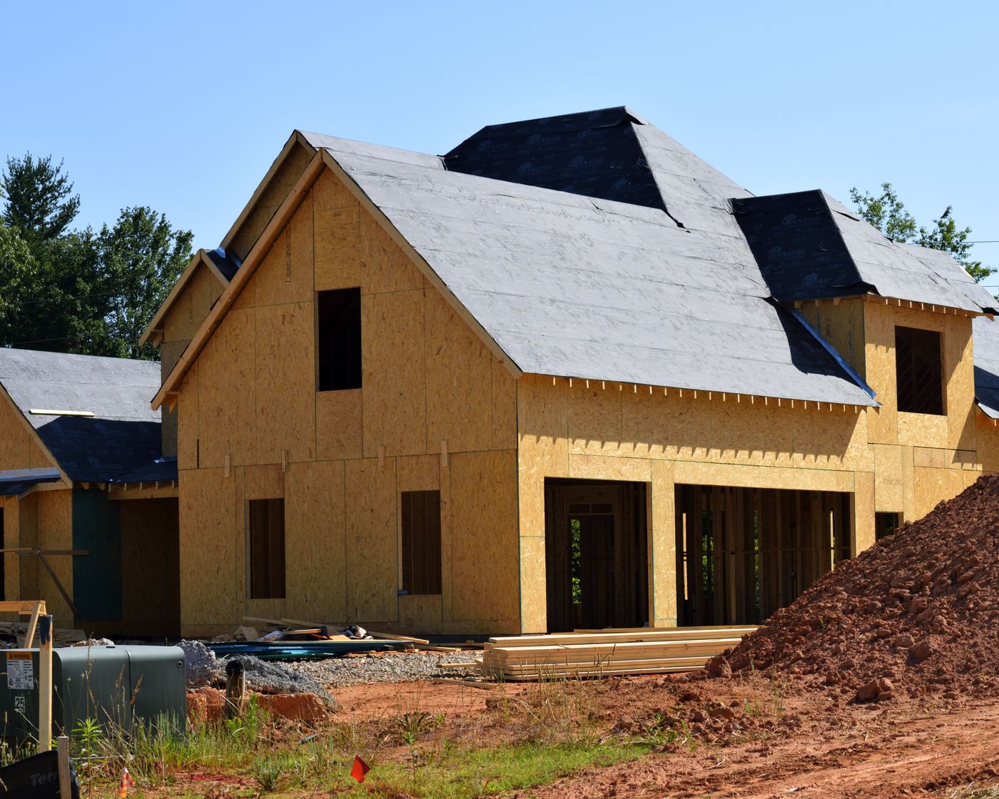 Timber-framed second-storey addition under construction on Long Island
