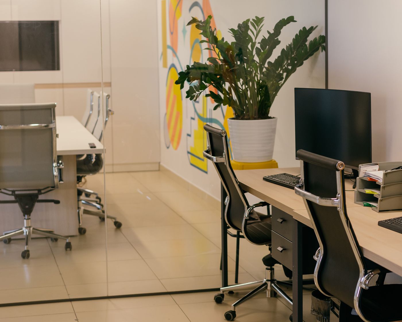 Modern professional office interior with glass partitions